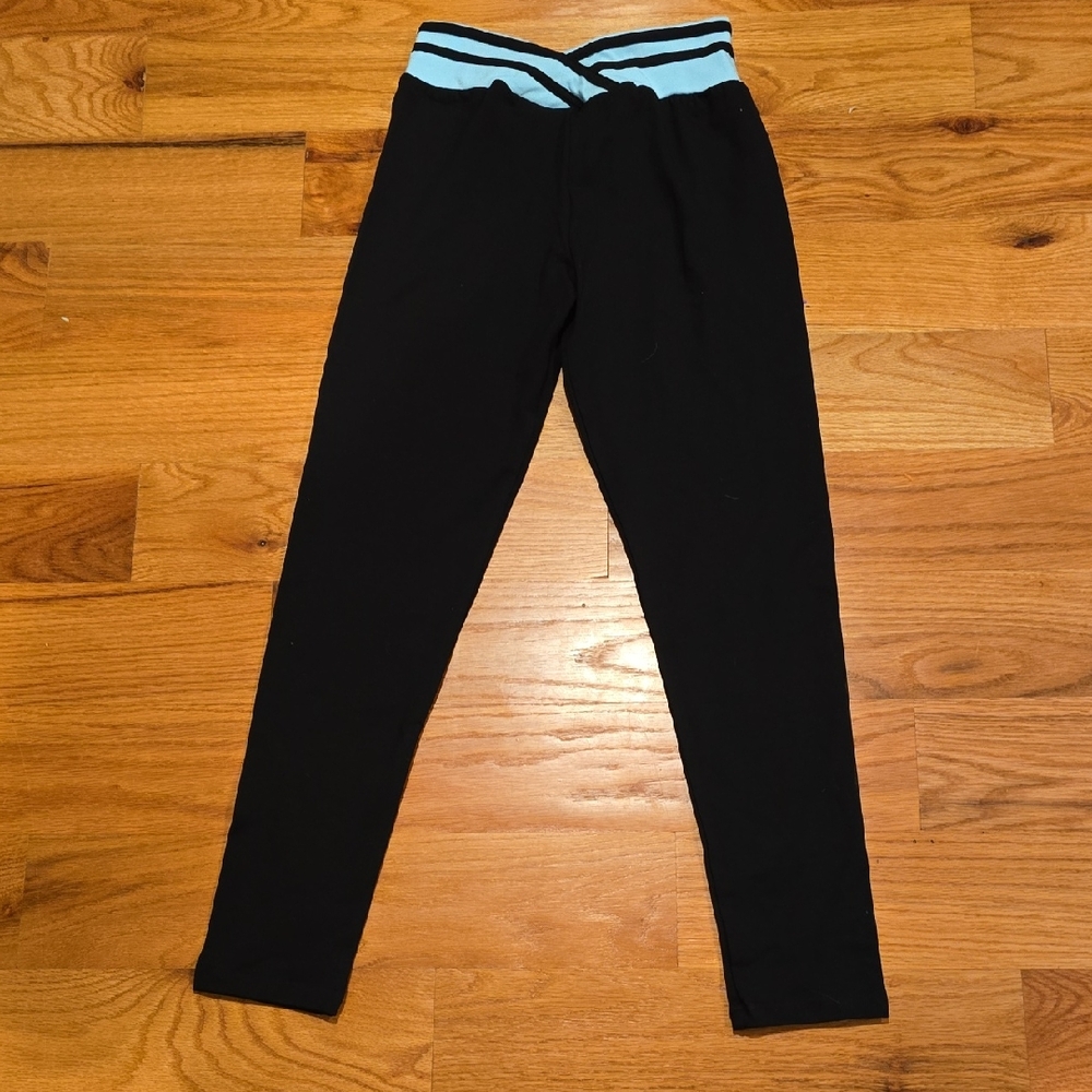 Women's Black Leggings with Blue Waistband